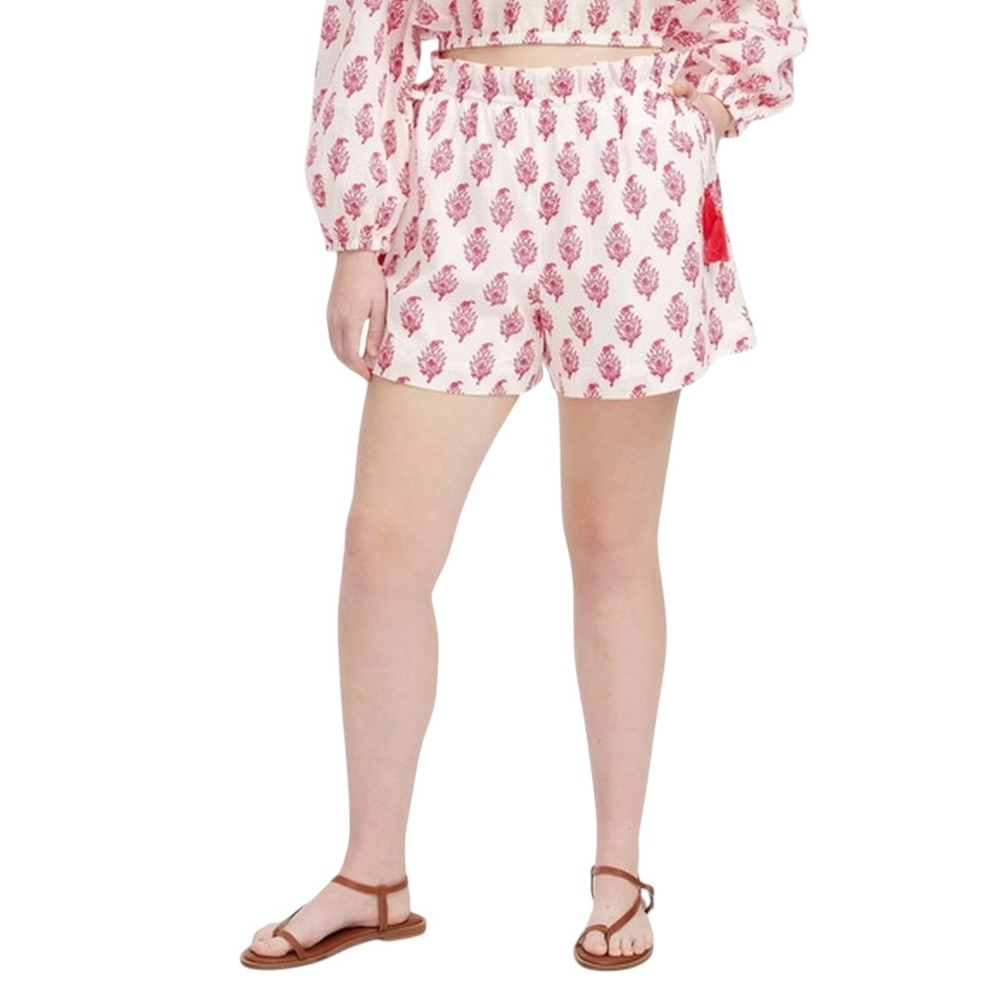 Roller Rabbit x Target Coastal Bohemian Pink Floral Tassel Short Size Medium NWT